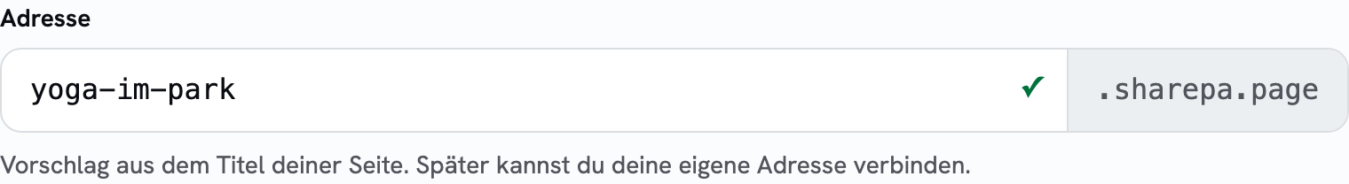 Adressfeld mit dem Hinweis, dass die Adresse frei ist